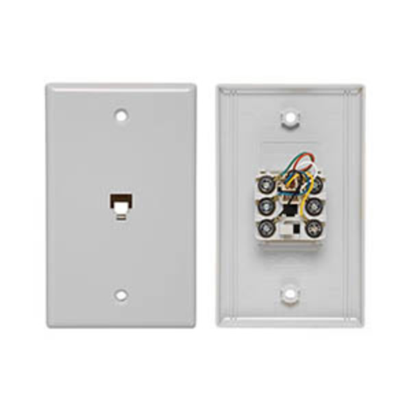 Allen Tel Flush Mount Smooth Telephone Wall Jack, 4-Conductor, 6-Position, White AT216SM-4-15